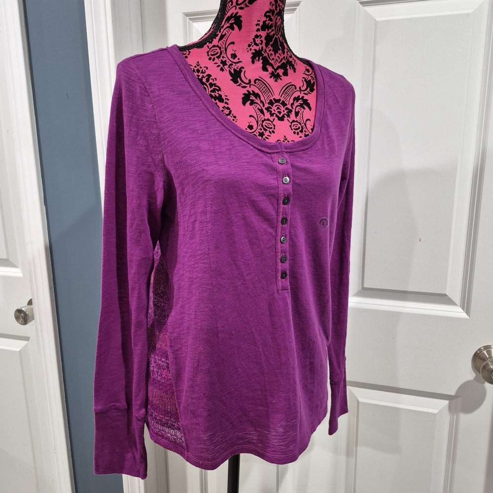 Y2K Aeropostale Top Womens Large Purple Henley Crochet Lace Elena Gilbert Boho